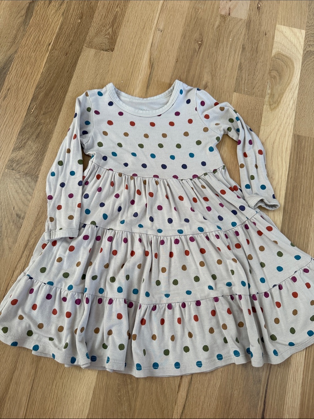 Kyte BABY Cream Long-Sleeve Polka Dot Tiered Dress